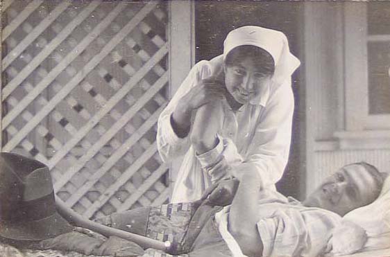 Nurse and patient, 31st British General Hospital, Abbassia, Egypt, c.1918. From the album of Sister Eileen Agnes Burke.