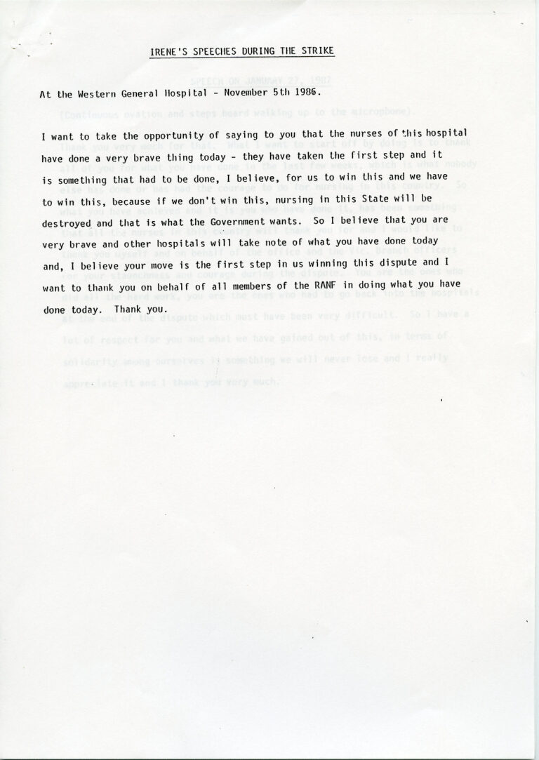 Speech by Irene Bolger, 1988. Professionalism and unionism: Contradictions and tensions