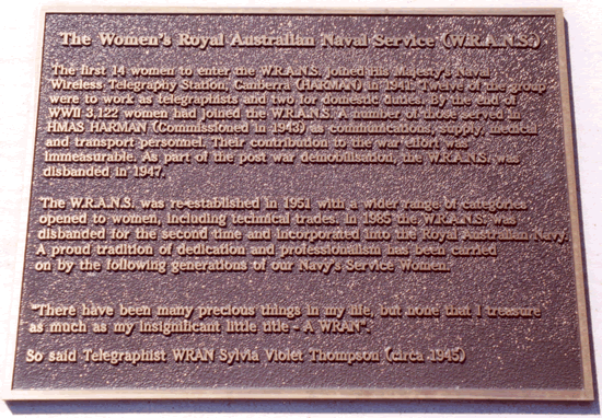 The Women's Royal Australian Naval Service (W.R.A.N.S.) plaque