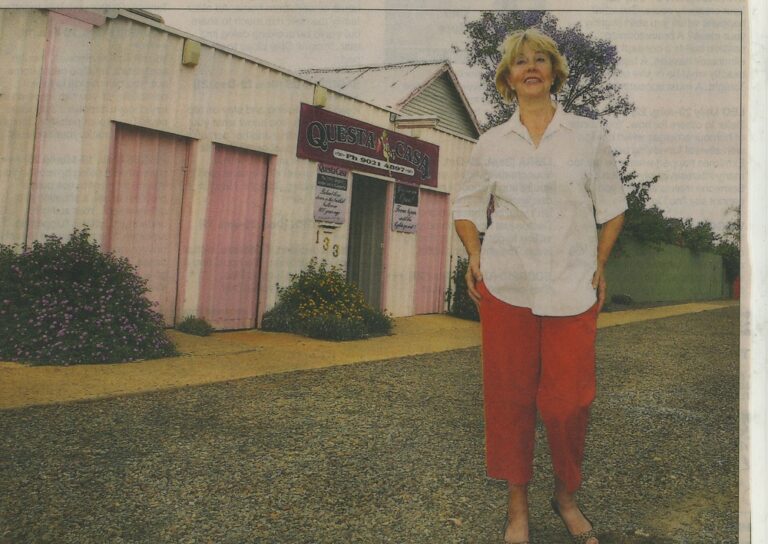 Brothel Madam Carmel Galvin outside Questa Casa, Hay Street, Kalgoorlie