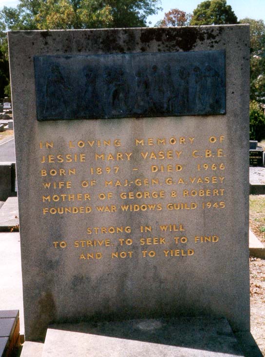 Jessie Vasey headstone at Lilydale cemetery