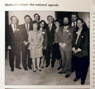 The Prime Minister, Bob Hawke, and Staff of the Office for Multicultural Affairs at the launch of the National Agenda for a Multicultural Society in 1989